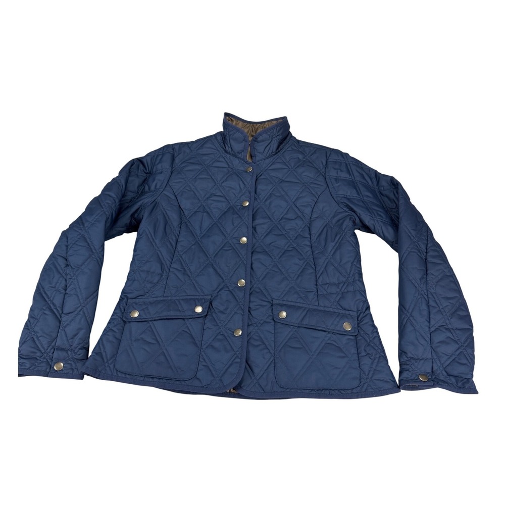 Eddie Bauer Womens Navy Blue Quilted Barn Jacket Snap Front Petite Medium PM